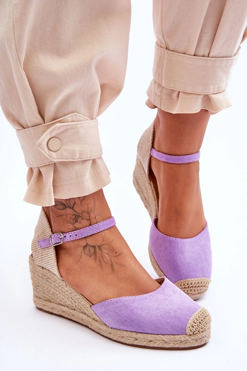 Zamszowe Sandałki Espadryle Na Koturnie Fioletowe Cammer