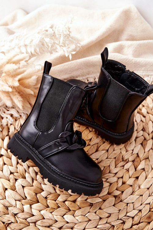 Dziecięce Botki Ocieplane Łańcuch Czarne Hinea