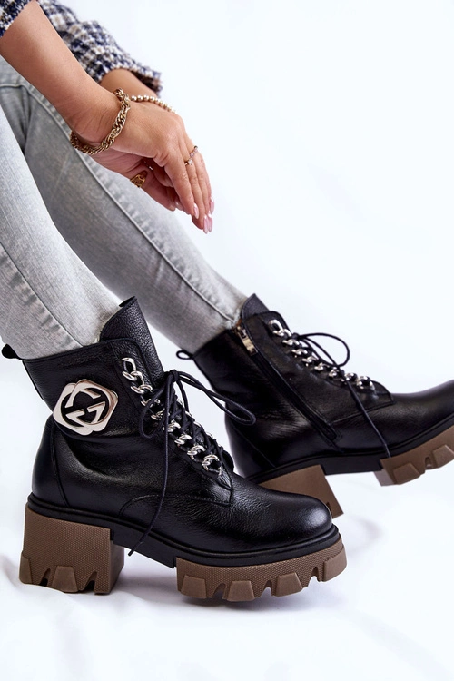 Skórzane Ocieplane Botki Na Suwak Czarne Lemar Raynes