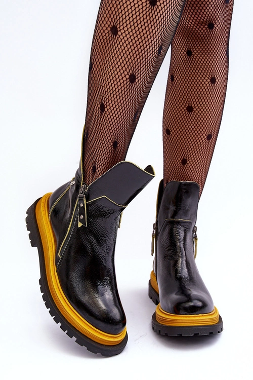 Lakierowane Skórzane Botki Damskie Maciejka 05747-07 Czarne