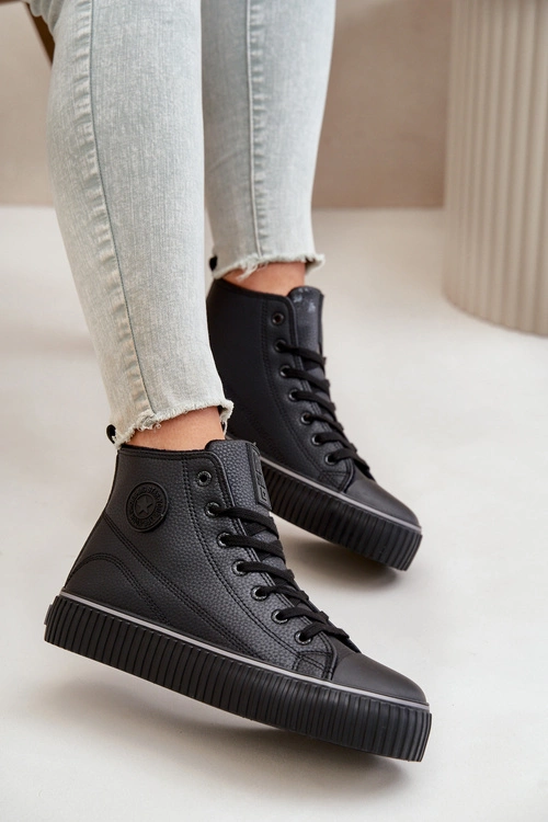 Damskie Ocieplane Trampki Z Eko Skóry Big Star OO274790 Czarne