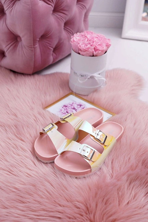 Damskie Różowe Profilowane Klapki Opalizujące Astramos