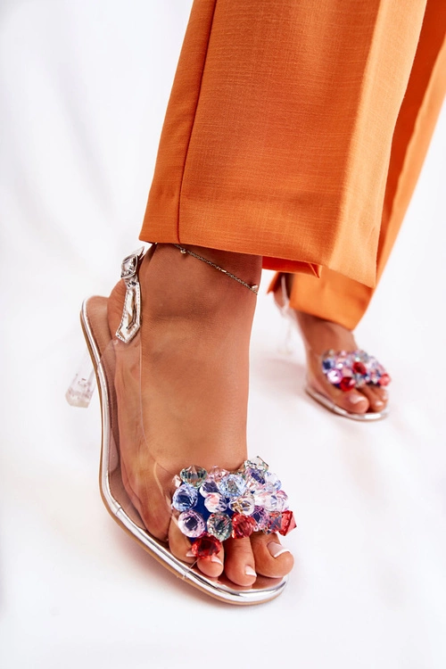 Eleganckie Sandały Z Kryształami Srebrne Lanette