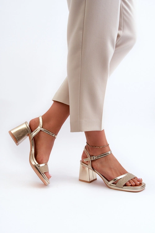 Damskie Sandały Na Obcasie Z Błyszczącym Paskiem Złote Tessata