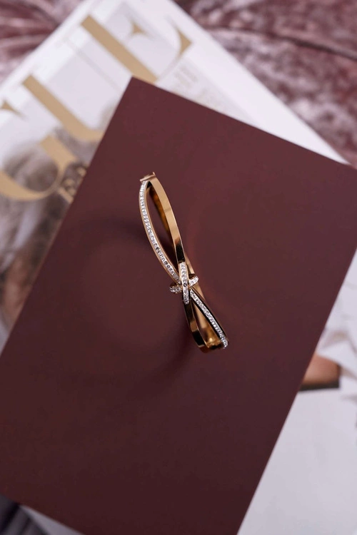 Damska Bransoleta Stalowa Z Cyrkoniami Złota Fergu