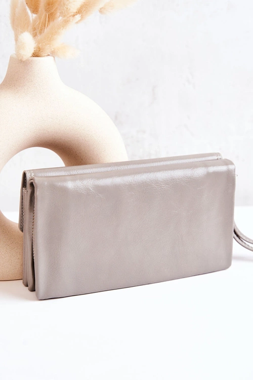 Duży Skórzany Portfel Na Suwak Szary Loreaine