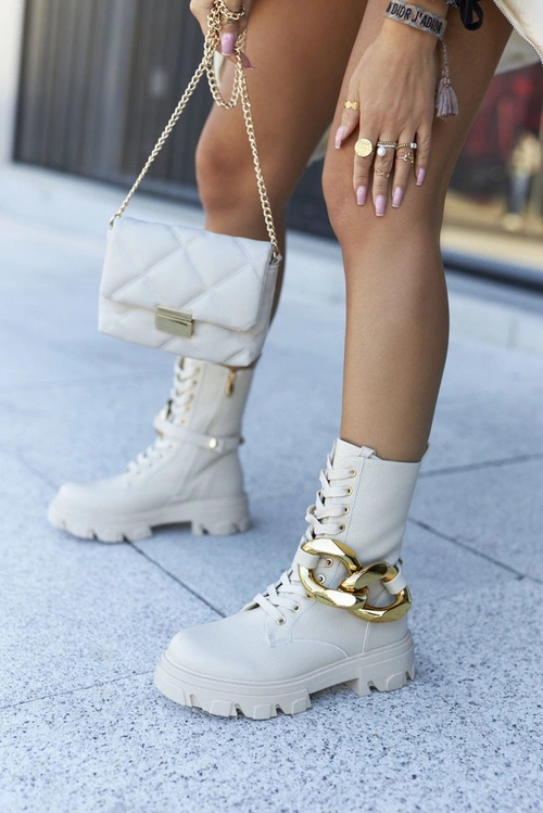 S. Barski Damskie Botki Trapery Beżowe Jensen