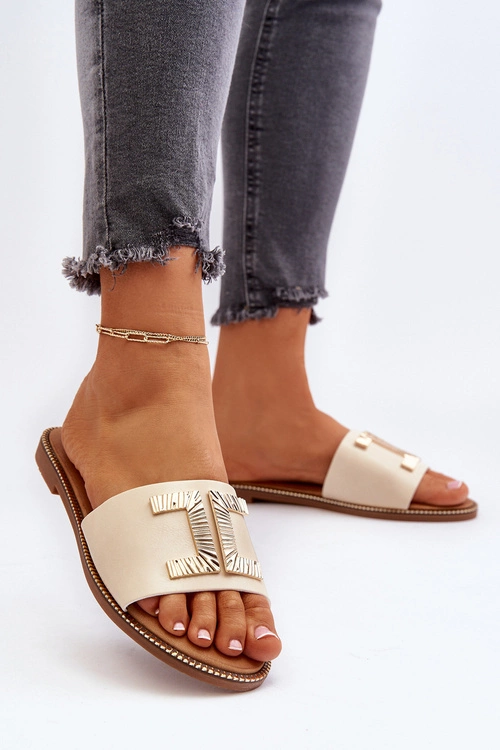 Klapki Damskie Z Ozdobą Beżowe Ollavia