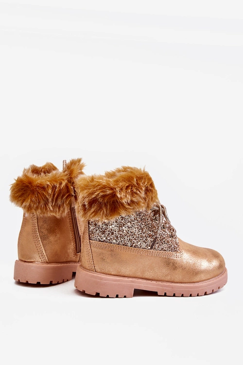 Dziecięce Błyszczące Botki Traperki Ocieplane Złote Brema