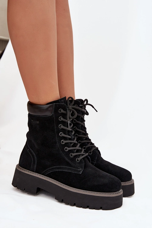 Zamszowe Botki Workery Damskie Sznurowane Big Star SS274791 Czarne