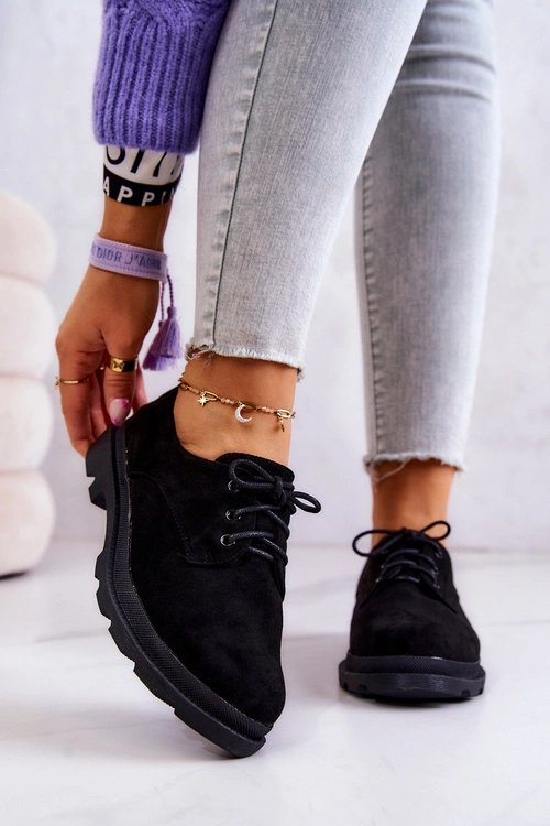 Damskie Zamszowe Klasyczne Półbuty Oxfordy Czarne Colton