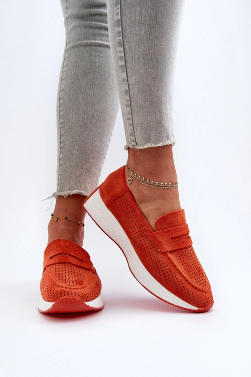 Mokasyny Damskie Na Platformie Eko Zamszowe Pomarańczowe Inesqua