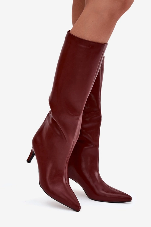 Kozaki Damskie Wsuwane Ocieplane Na Szpilce Bordowe Olivienne