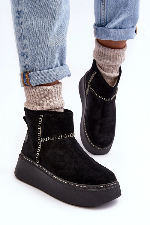 Damskie Zamszowe Śniegowce Maciejka 06257-01 Czarne