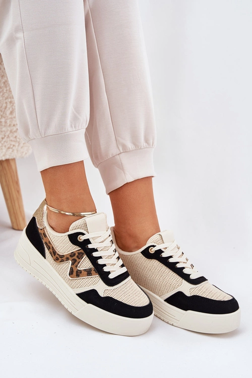 Buty Sportowe Damskie Na Platformie Panterka Czarne Lorori