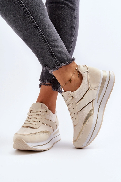 Damskie Buty Sportowe Sneakersy Na Platformie Beżowe Atnarama