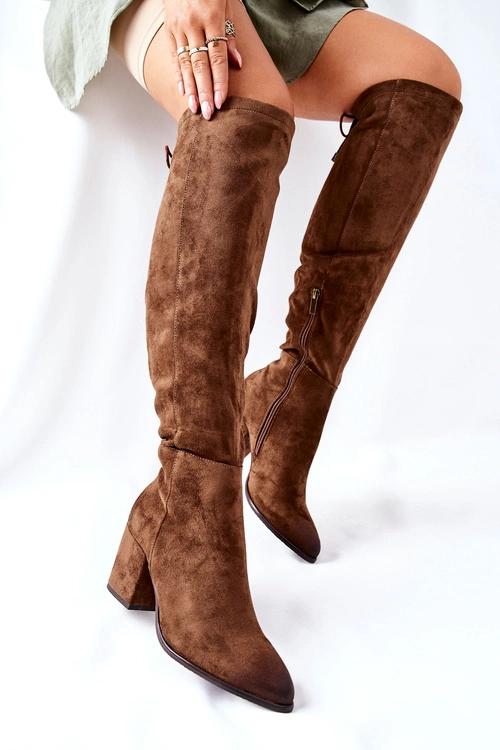 Kozaki Damskie Na Słupku Zamszowe Brązowe Corrig