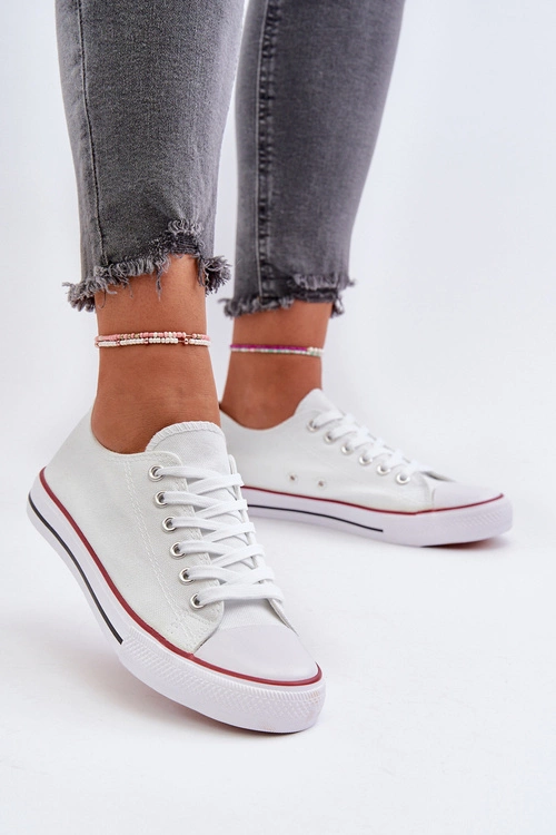 Trampki Damskie Klasyczne Niskie Białe Caelira