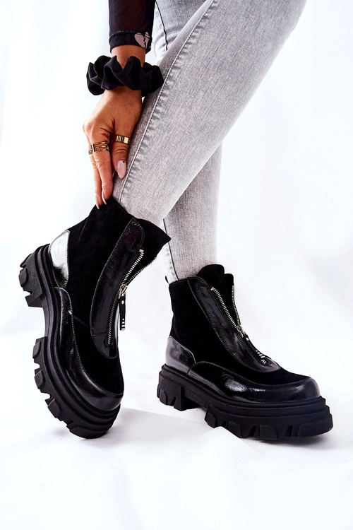 Skórzane Ocieplane Botki Laura Messi Czarne 2371