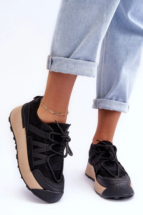 Damskie Zamszowe Buty Sportowe Na Platformie Czarne Rohan