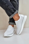 Skórzane Buty Sportowe Na Platformie Z Brokatem D&A LR51-629 Białe