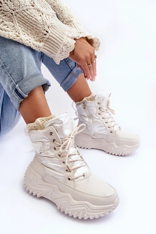 Ocieplane Botki Na Masywnej Platformie Jasnobeżowe Lanleh