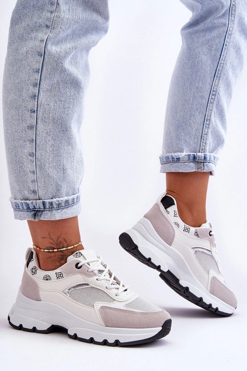 Sznurowane Buty Sportowe Na Platformie Białe Escape