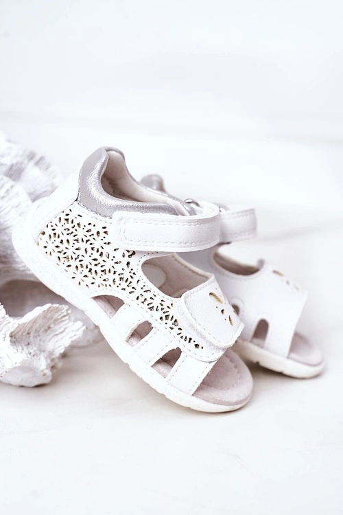 Dziecięce Skórzane Sandały Na Rzepy Białe Meera