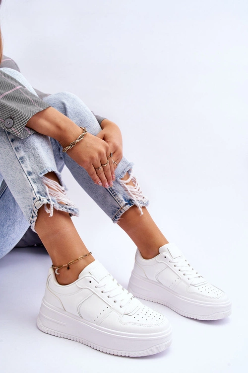 Damskie Buty Sportowe Na Wysokiej Platformie Białe Bexley