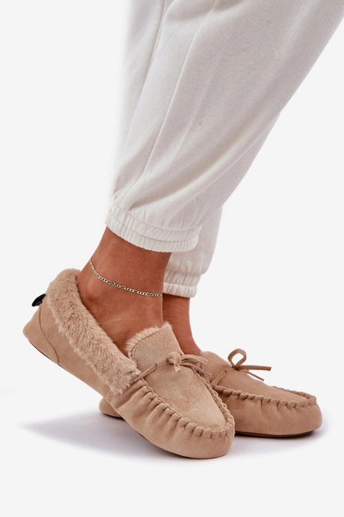 Mokasyny Kapcie Damskie Z Futerkiem Beżowe Kleogoria