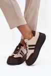 Skórzane Sneakersy Damskie Na Platformie Zazoo 3775 Beżowo-Czekoladowe