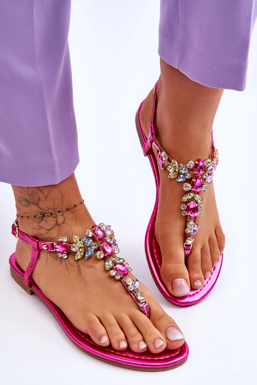 Damskie Sandały Japonki Z Kamieniami Fuksja Lenisa