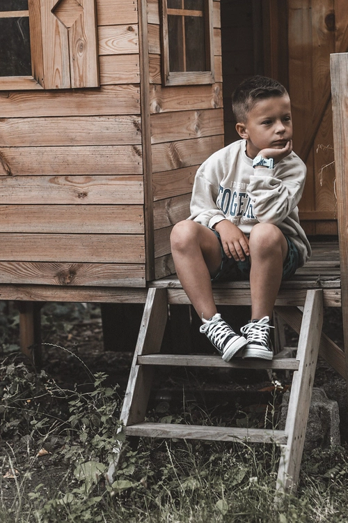 Dziecięce Skórzane Wysokie Trampki Czarno-Białe Marney