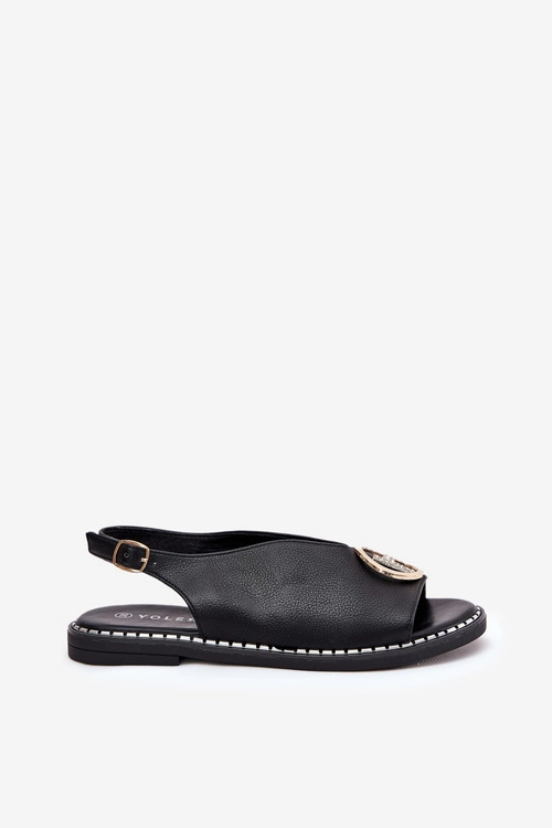 Płaskie Eleganckie Sandały Z Ozdobą Czarne Iseliria