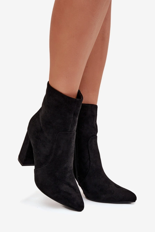 Ocieplane Botki Damskie Na Słupku Z Eko Zamszu Czarne Pralina