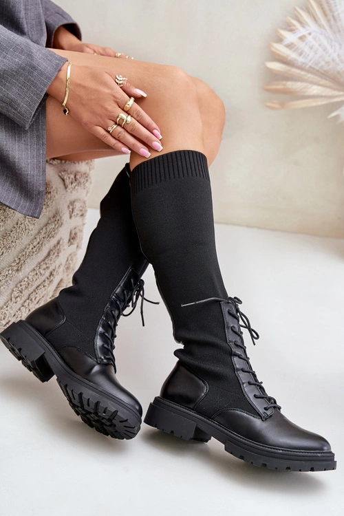 Wsuwane Kozaki Ze Skarpetkową Cholewką Czarne Iranel