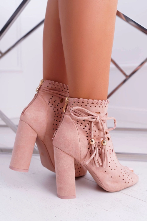 Botki Damskie Na Słupku Zamszowe Różowe Corinne