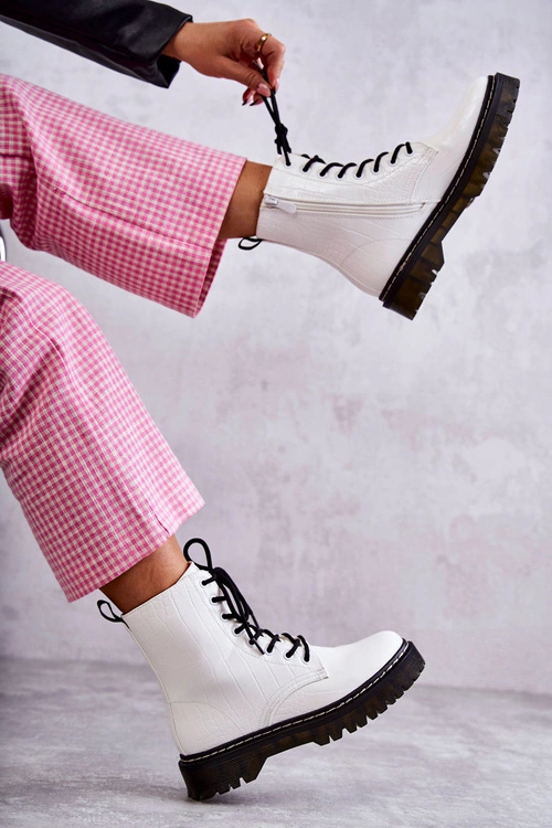 Damskie Ocieplane Botki Wężowe Białe Salma