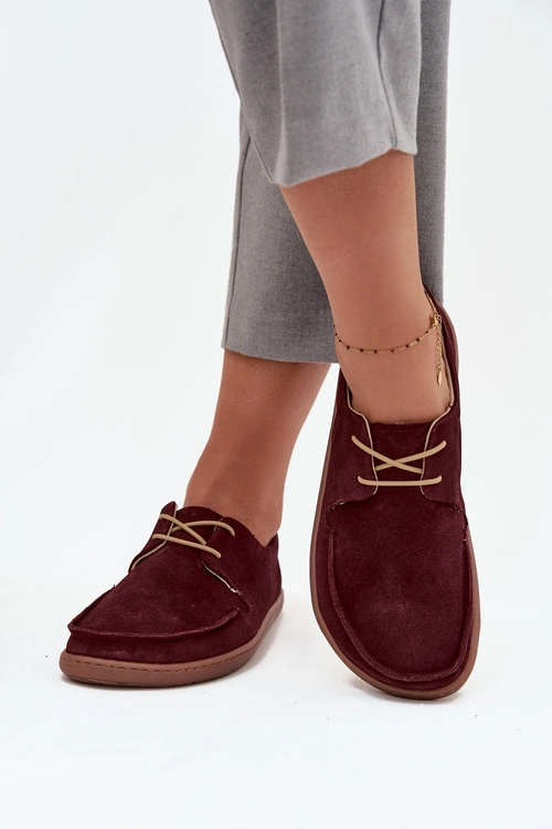 Półbuty Damskie Typu Barefoot Z Naturalnego Zamszu Zazoo 327 Bordowe