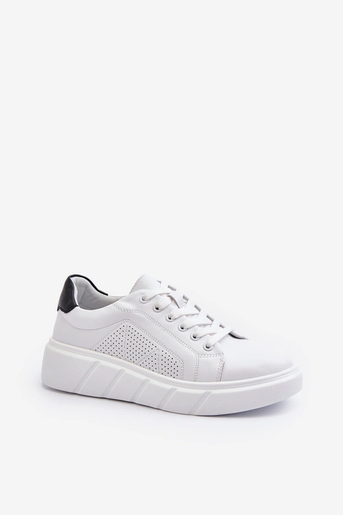 Damskie Skórzane Sneakersy Na Platformie Białe Gatira