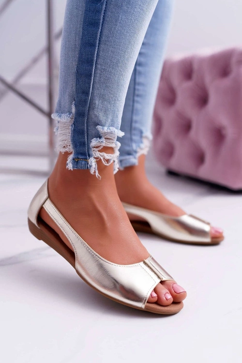 Baleriny Damskie Peep Toe Złote Ereli