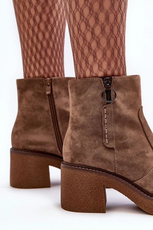 Damskie Botki Na Suwak Brązowe Romella