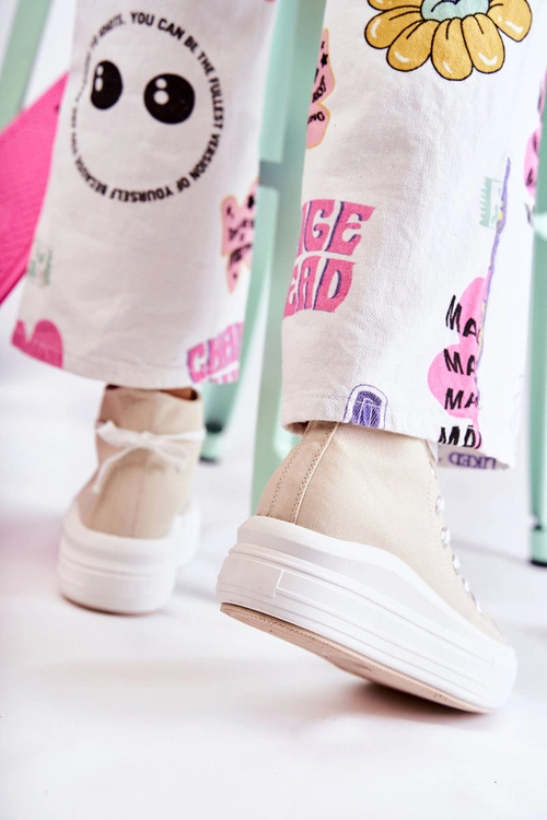 Damskie Wysokie Trampki Wiązane Beżowe Carlyn