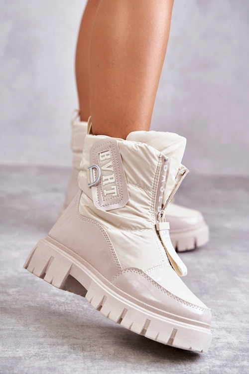 Damskie Ocieplane Śniegowce Na Suwak Beżowe Marit