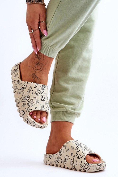 Modne Damskie Klapki Na Masywnej Platformie Beżowe Lorette