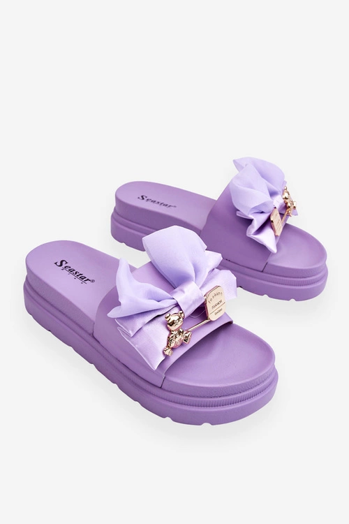 Klapki Z Kokardą I Ozdobnym Misiem Fioletowe Suzy