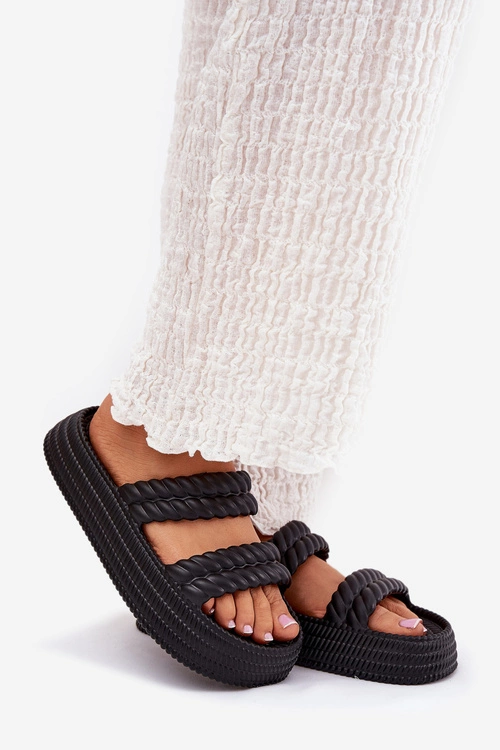 Piankowe Lekkie Klapki Damskie Na Platformie S.Barski ZK51-001 Czarne