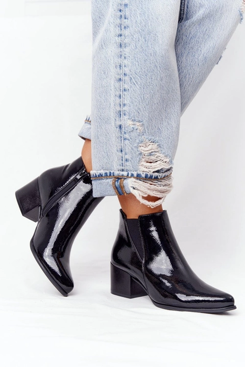 Lakierowane Botki Na Obcasie Sergio Leone BT153 Czarne