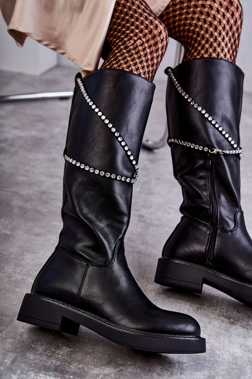 Damskie Kozaki Z Ozdobami Czarne Finlay