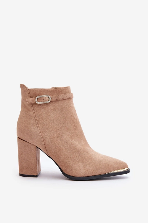 Ocieplane Botki Damskie Z Noskami W Szpic Na Słupku Beżowe Laoreina